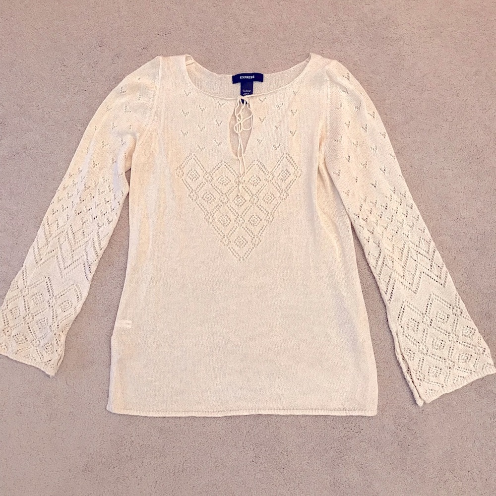 Vintage Express Crochet Knit Top Size Large Creamy Beige Lightweight y2k Fairy
